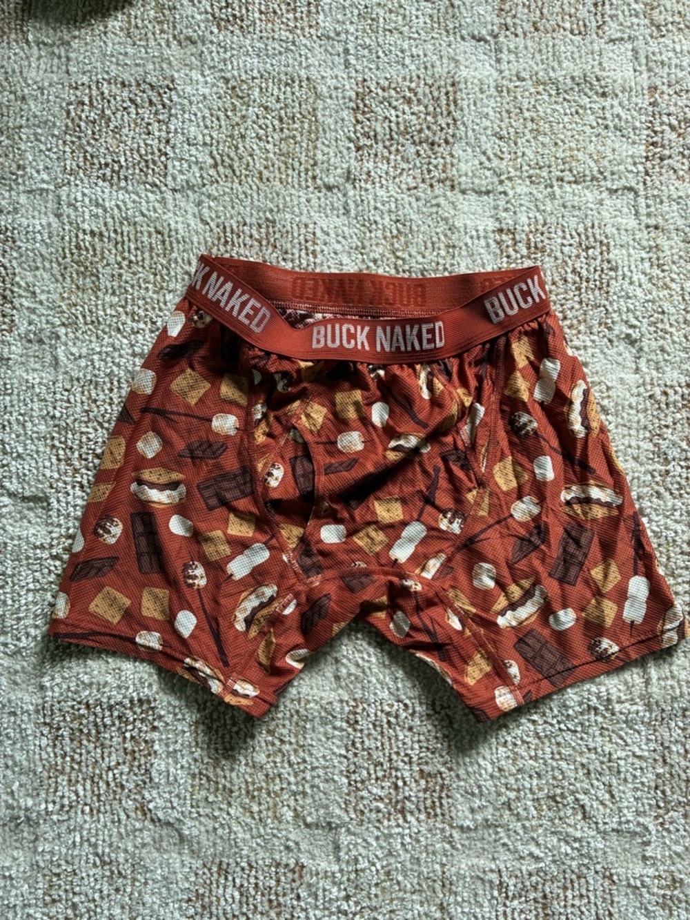 Duluth Trading Co Buck Naked Rust Red Snack-Print Boxer Briefs
